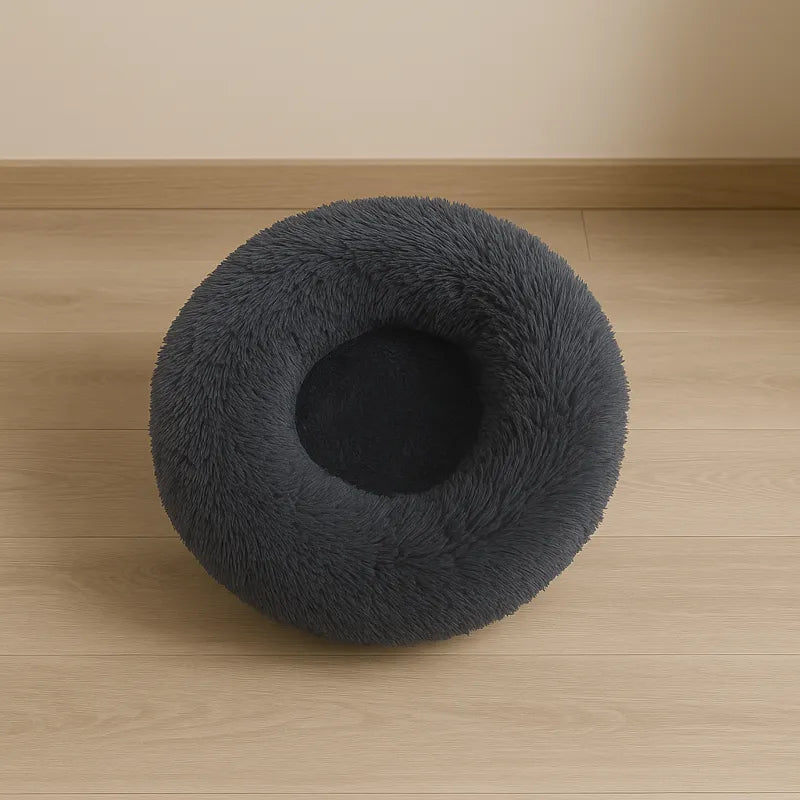 Coussin pour chat gris foncé rond douillet