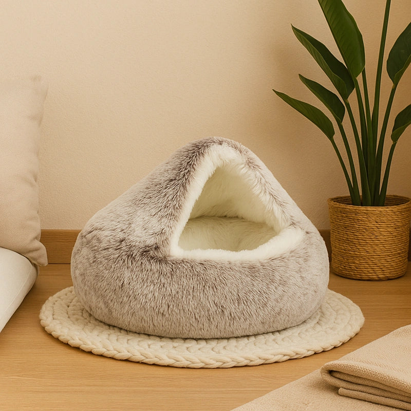 coussin pour chat couleur café en peluche longue