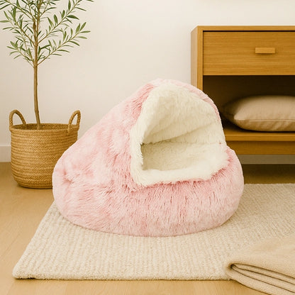 coussin pour chat rose en peluche longue