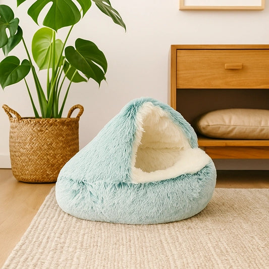 coussin pour chat vert en peluche longue