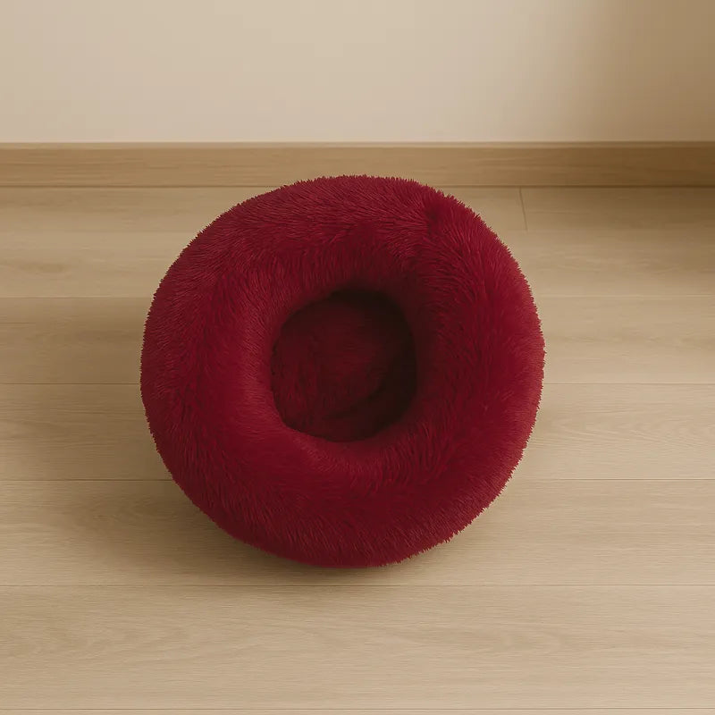 Coussin pour chat rond rouge en peluche