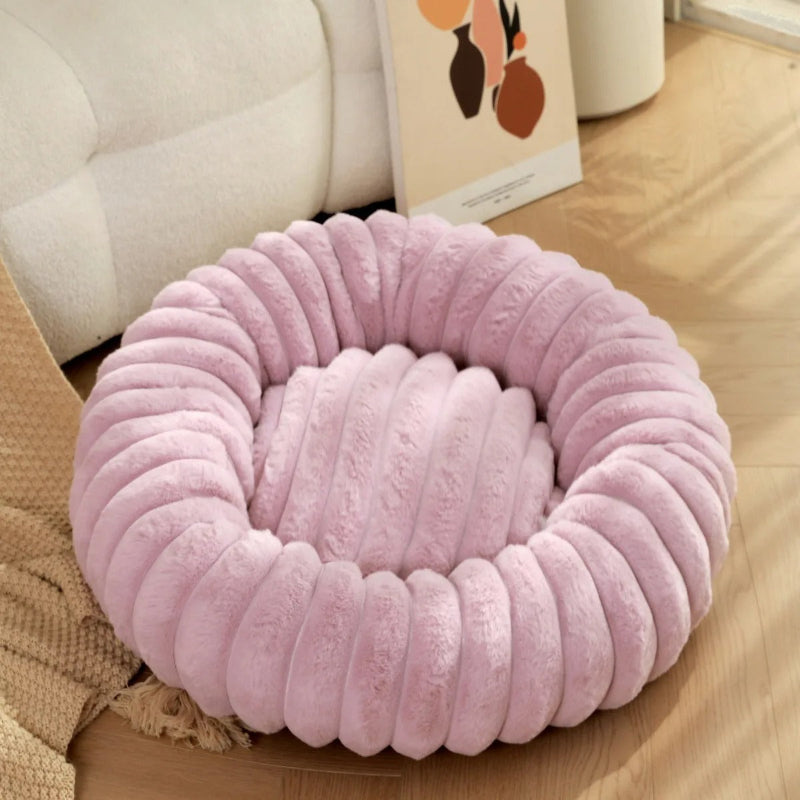 coussin pour chat violet confortable dans un salon