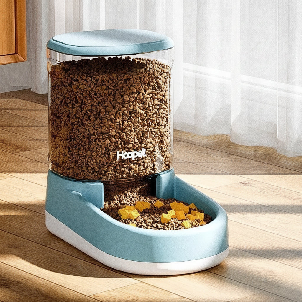 distributeur croquettes chat automatique de couleur bleu