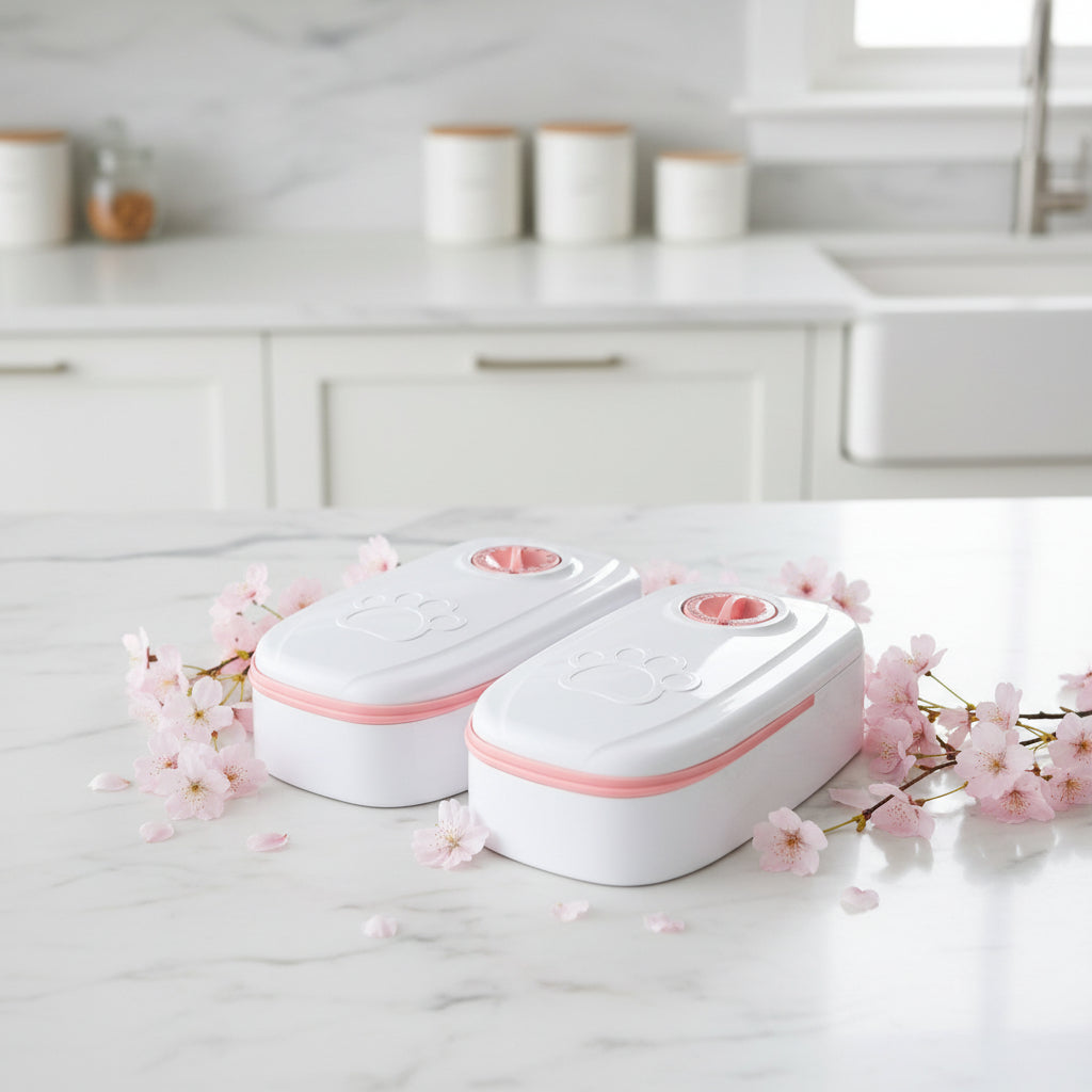distributeur de croquettes à minuteur double rose
