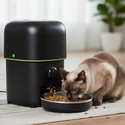 Distributeur de croquettes pour Chat noir avec bol et un chat