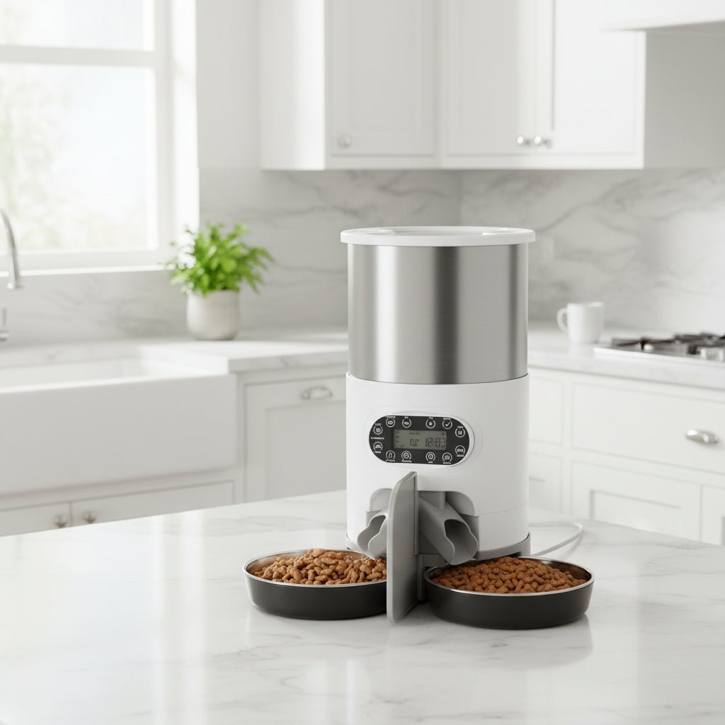 distributeur de croquettes pour chat automatique bouton bol double