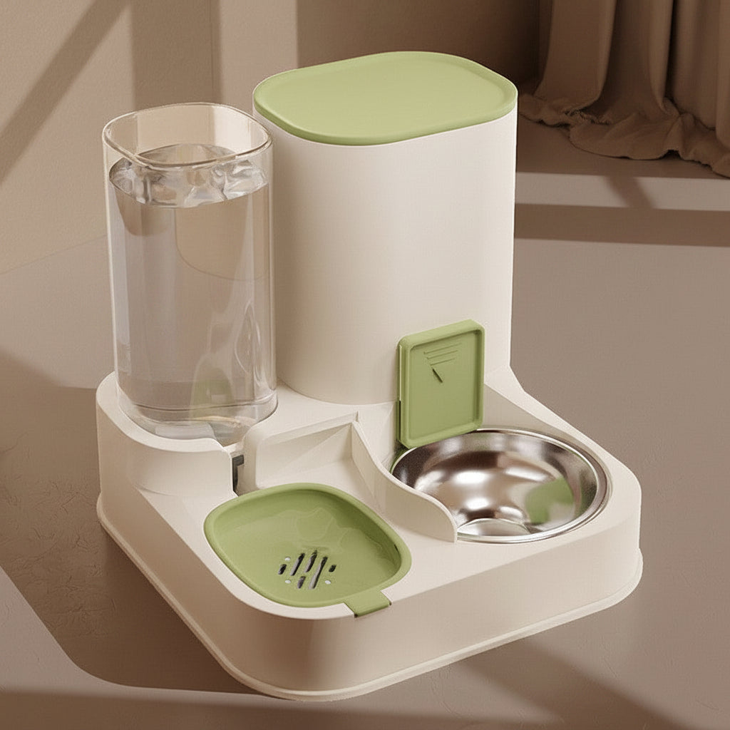Distributeur de croquettes pour chat vert bol en acier inoxydable