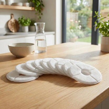 filtres fontaine à eau chat disposés sur table