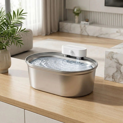 Fontaine à eau chat inox design moderne salon avec circulation