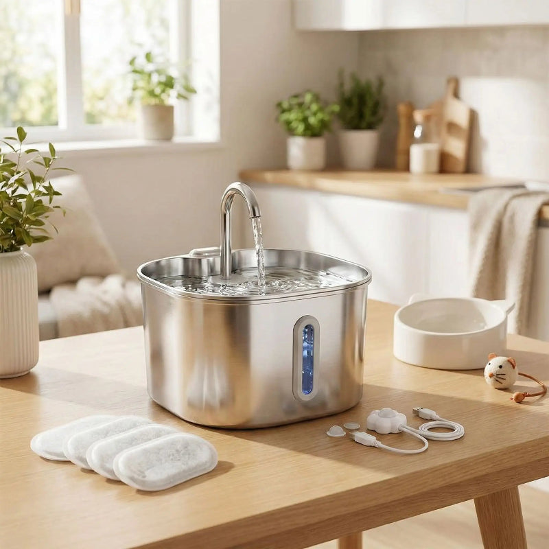 Fontaine à eau pour chat inox avec filtres