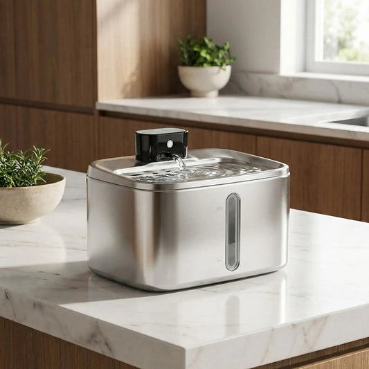 fontaine à eau pour chat sans fil inox design cuisine