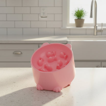 Gamelle anti-glouton chat rose