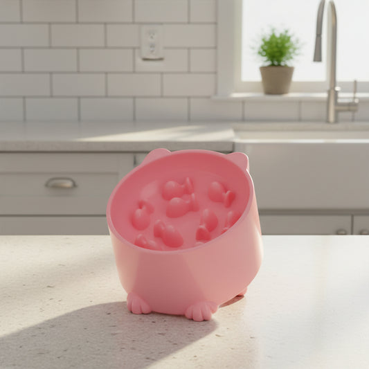 Gamelle anti-glouton chat rose