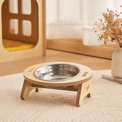 Gamelle chat bol unique avec support en bois