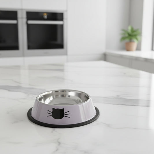 gamelle chat inox gris avec motif face de chat