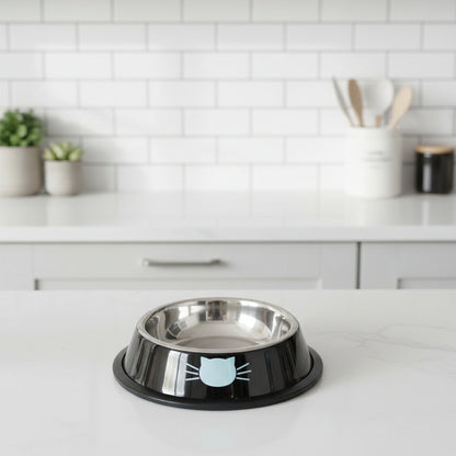 gamelle chat inox noir avec motif face de chat