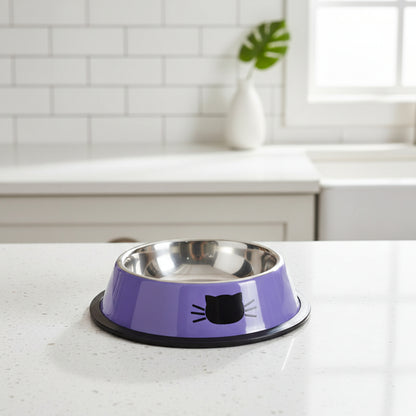 gamelle chat inox violet avec motif face de chat