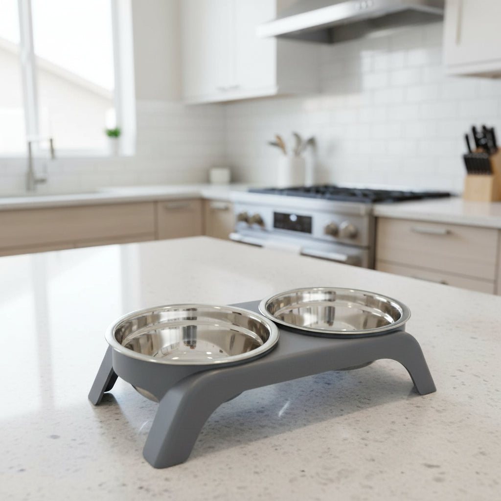 gamelle double pour chat gris