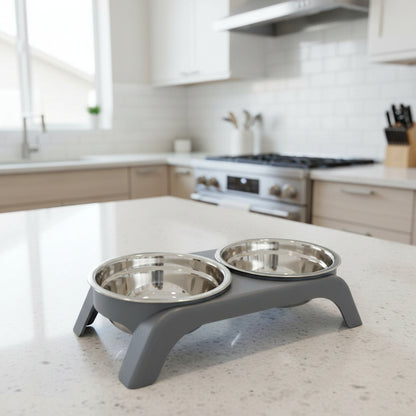gamelle double pour chat gris