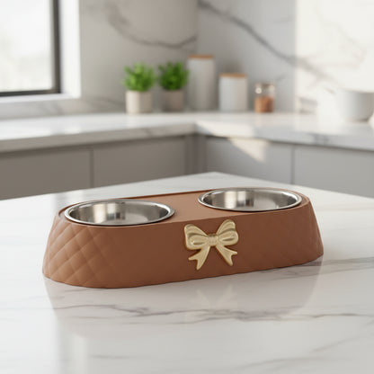 gamelle pour chat brun avec boucle or