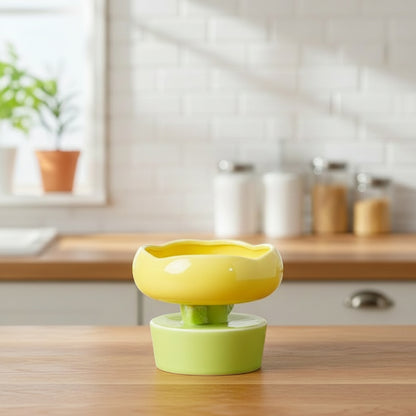 gamelle pour chat surélevée en céramique fleur jaune
