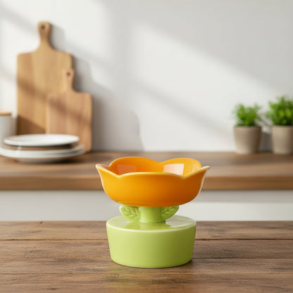 gamelle pour chat surélevée en céramique en fleur orange