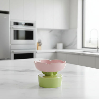 gamelle pour chat surélevée en céramique fleur rose