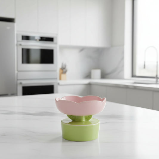 gamelle pour chat surélevée en céramique fleur rose