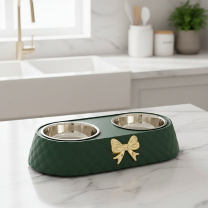 gamelle pour chat vert avec boucle or