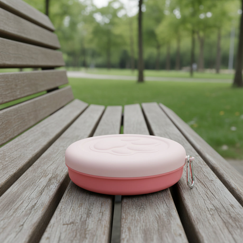 gamelle pour chat de voyage rose pastel