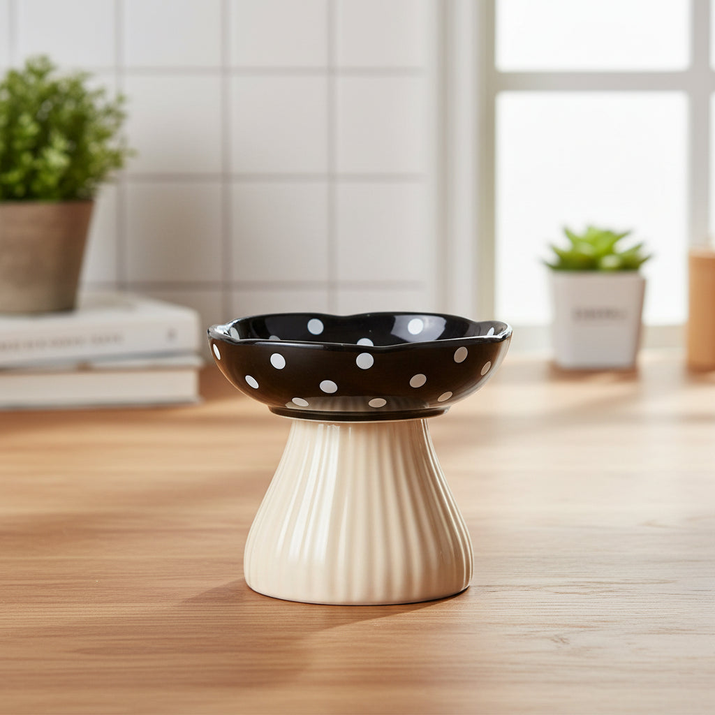 gamelle surélevée chat en forme de champignon noir