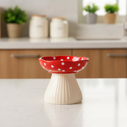 gamelle surélevée chat en forme de champignon rouge