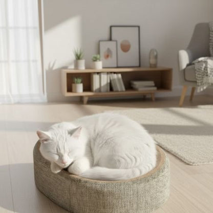 Griffoir chat avec chat blanc couché 
