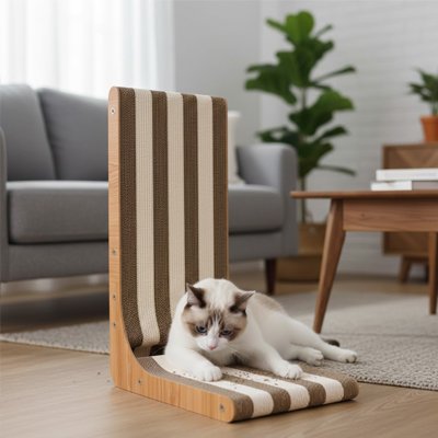 Griffoir chat avec chat blanc semi couché dessus
