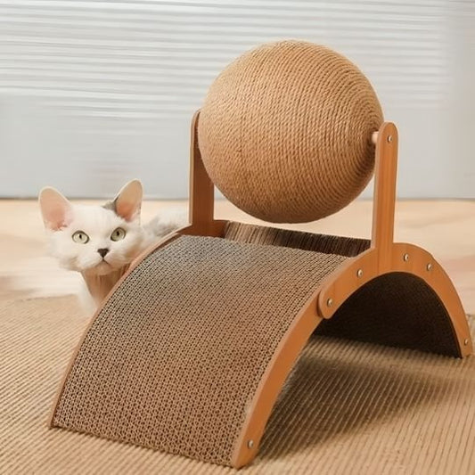 Griffoir chat boule en bois sur arche en sisal