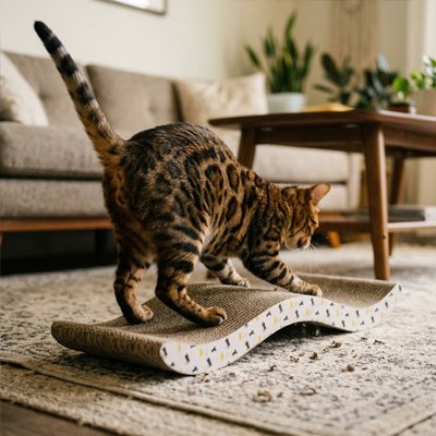 griffoir Chat carton avec chat Bengal qui fait ses griffes