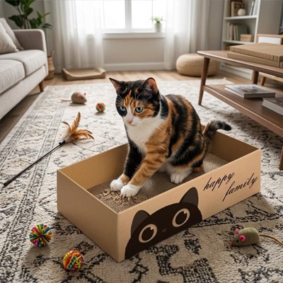 griffoir Chat carton avec jouets pour chat