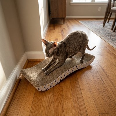 griffoir Chat cartonGriffoir chat carton avec chat brun 