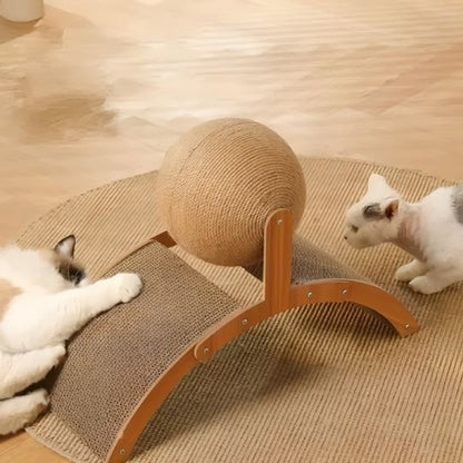 Griffoir chat design avec balle en bois et tapis sisal