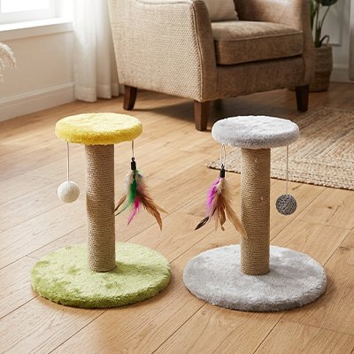 Griffoir Chat  moderne avec balle suspendue et base ronde