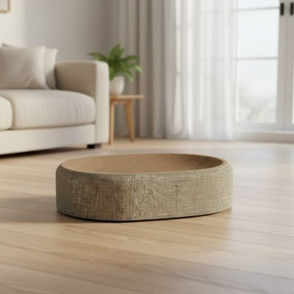 Griffoir chat rond bois naturel sur plancher clair