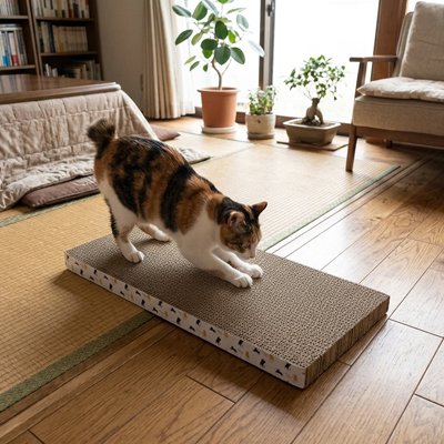 griffoir en carton pour Chat dans salon chaleureux