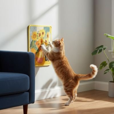 Griffoir pour Chat mural moderne avec chat roux