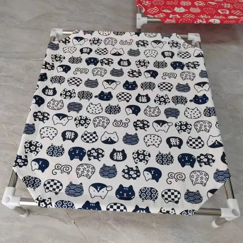 hamac chat blanc avec motif tête de chat bleu