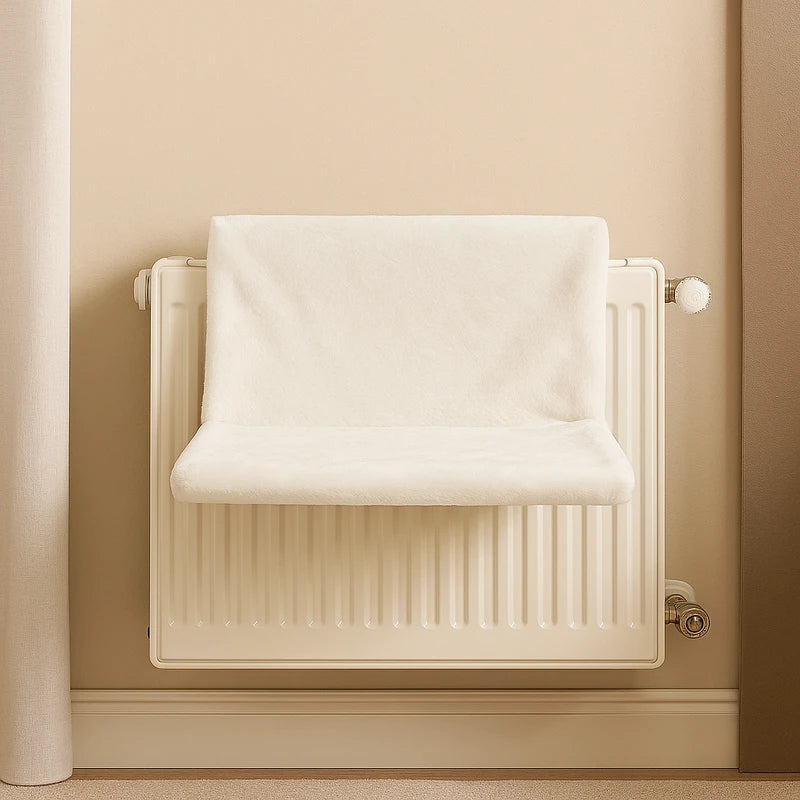 hamac chat radiateur blanc en peluche confortable