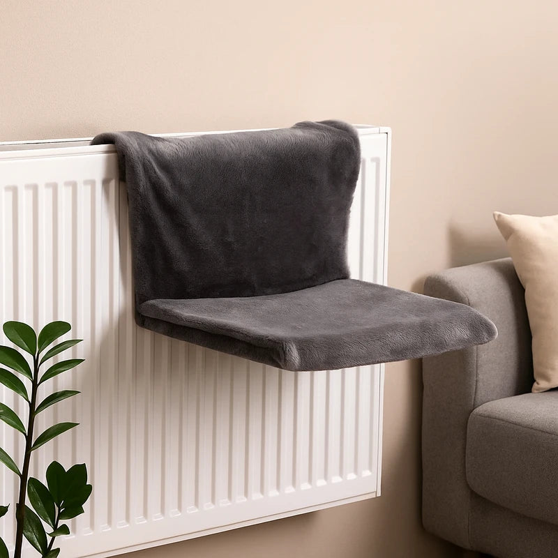 hamac pour chat en peluche gris pour radiateur