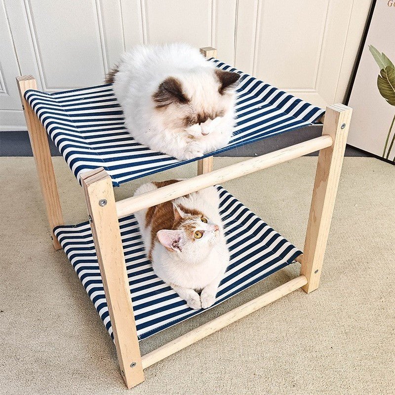 hamac pour chat double avec rayures et deux chats couchés