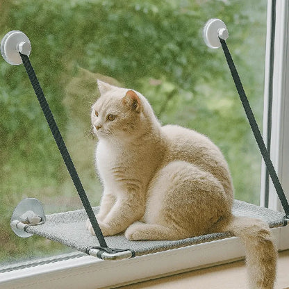 hamac pour chat maille respirante grise avec chat assis