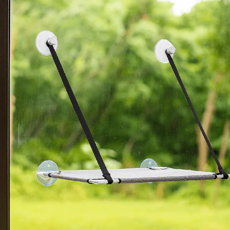 Hamac pour chat maille respirante grise solide fixé à fenêtre