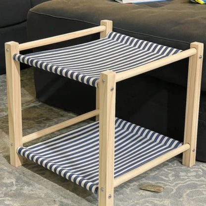 hamac pour chat deux etage rayure bleu et blanc